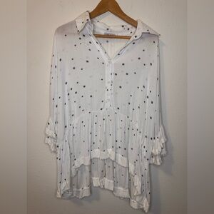 NEW White Birch Medium Sheer White Polka Dot Blouse High Low Ruffle Sleeve